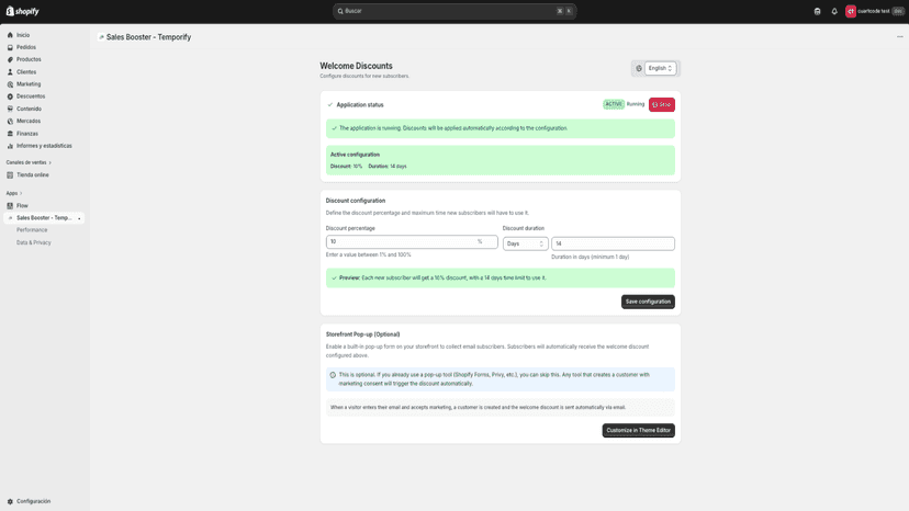 Application main view - Status running