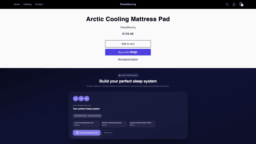 Personalized sleep product recommendations based on quiz answers