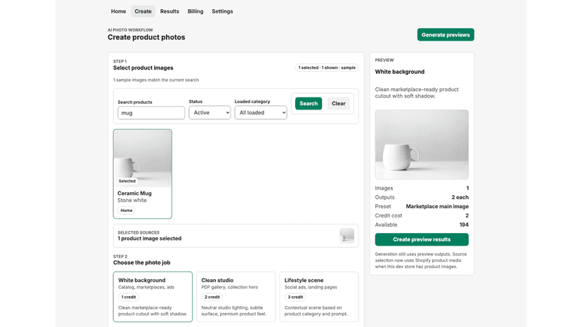 Select product photos for AI generation