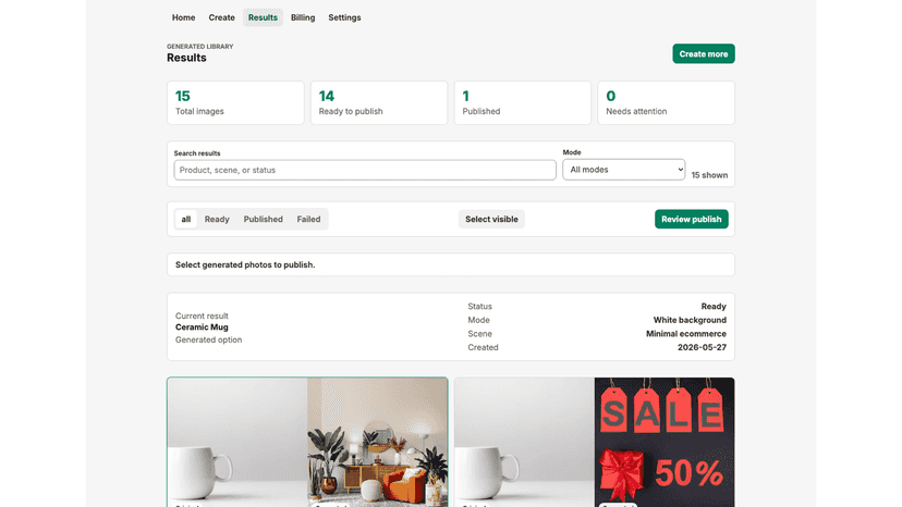 Review generated product images