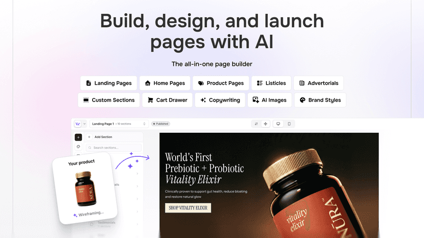 EcomWize AI page builder for Shopify landing pages