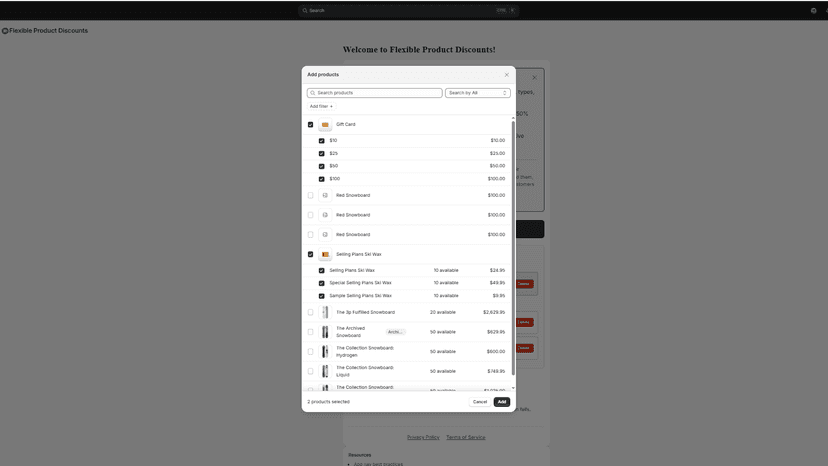 Selecting in individual products by their name