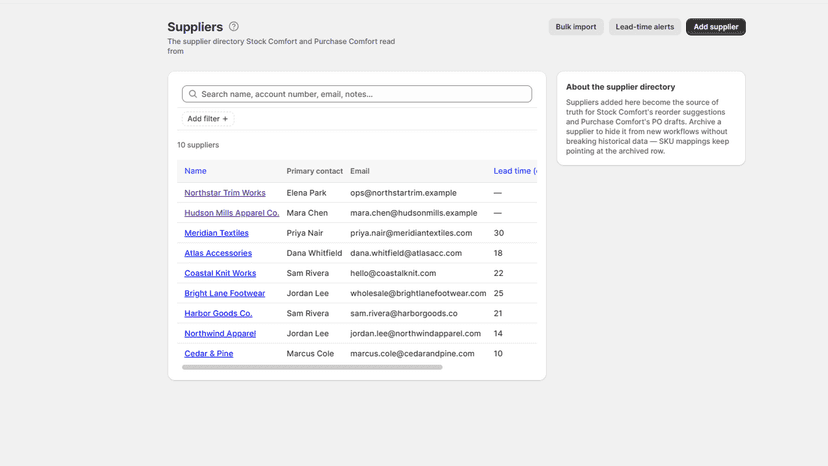 Vendor Comfort supplier directory