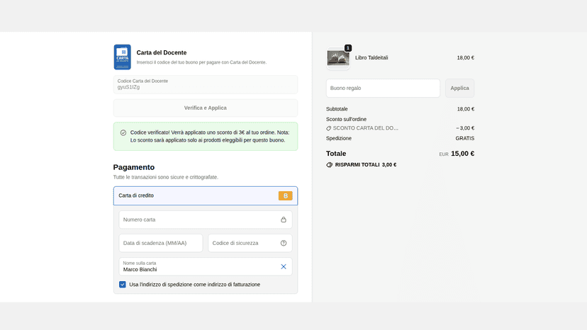 Widget di validazione voucher integrato nel checkout Shopify
