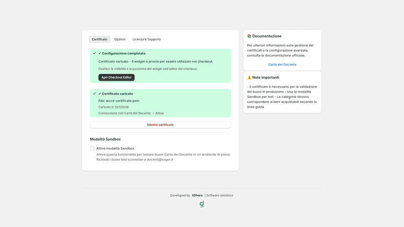 Caricamento certificato SOAP per validazione