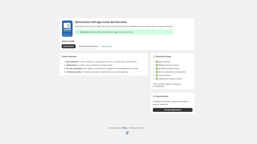 Checklist configurazione app con stato completamento