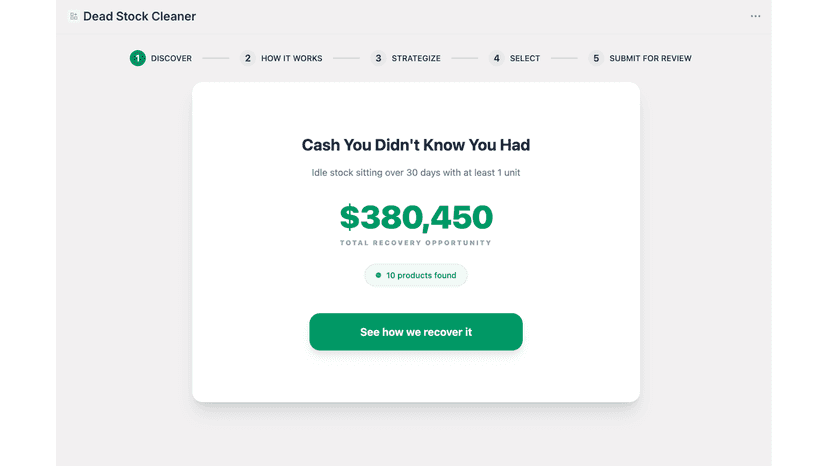 Onboarding: Dead Stock discovery result