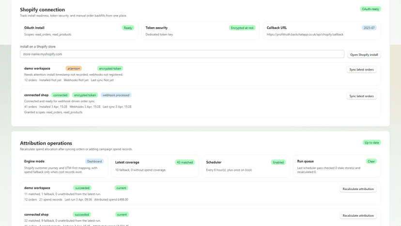 Attribution panels for connected store data