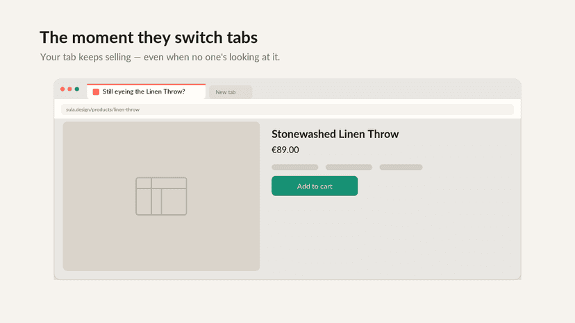 Browser tab shows an away message when a shopper leaves