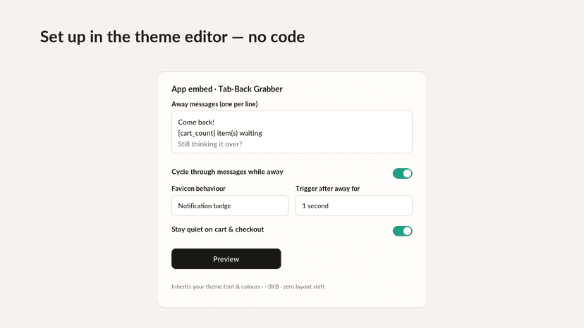 App embed settings in the Shopify theme editor