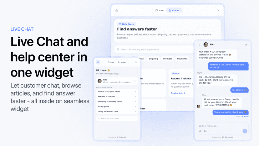 Live Chat and help center in one widget
