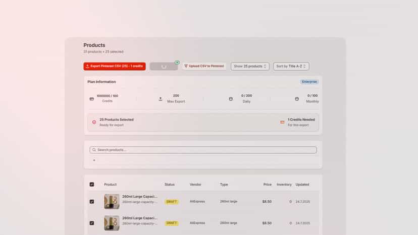 Export products in .csv and easily upload them to Pinterest