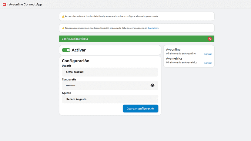 Configuracion de app