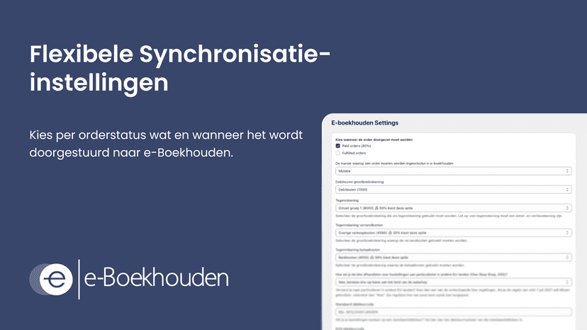 Shopify e-boekhouden flexibele synchronisatie-instellingen