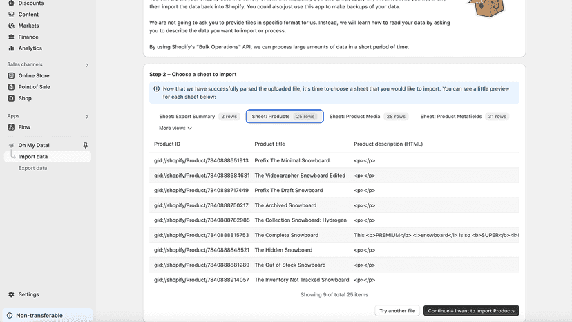 Importing a file into Shopify