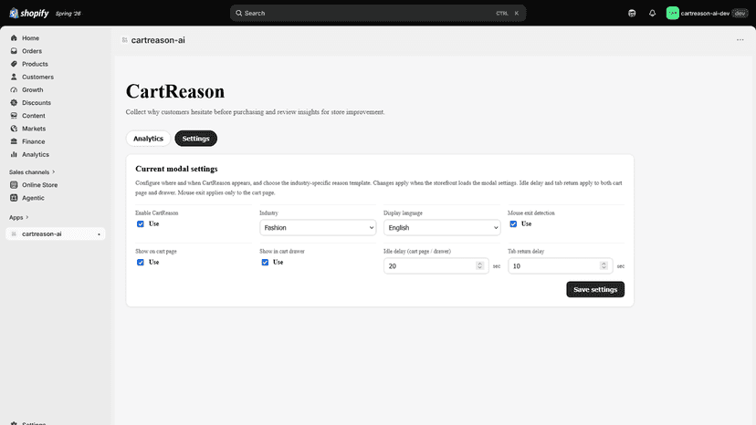 Configure when the cart feedback modal appears