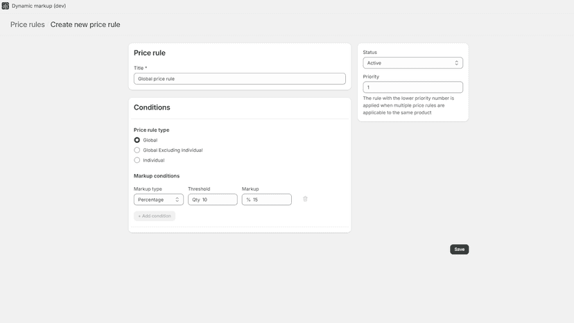 Sample global rule configuration