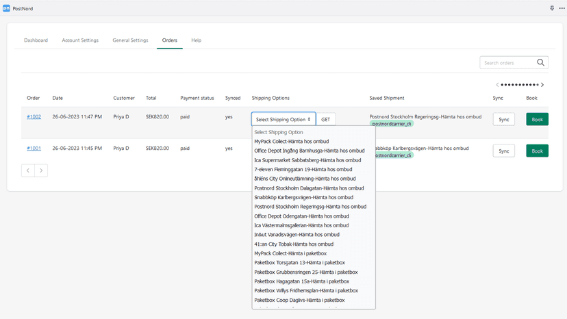 Shopify Postnord App Manual Sync