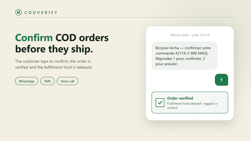 A customer confirms cash-on-delivery order