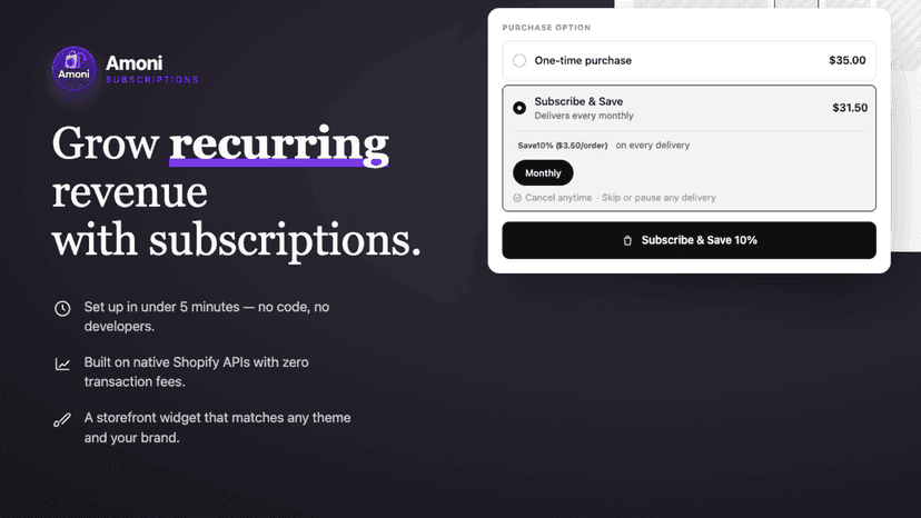 Amoni Subscriptions feature banner