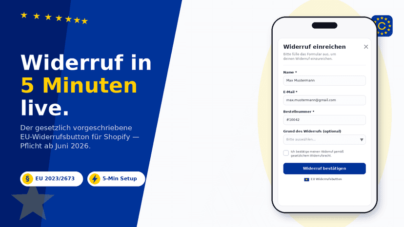 EU Widerrufsbutton für Shopify – Widerrufsformular mobil