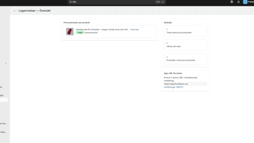 Admin page with status