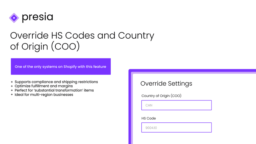 HS and Country of Origin (COO) override