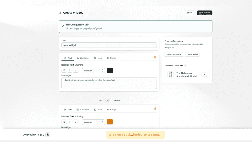 widget creation screen