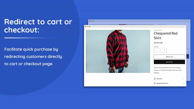 Redirect to cart or checkout