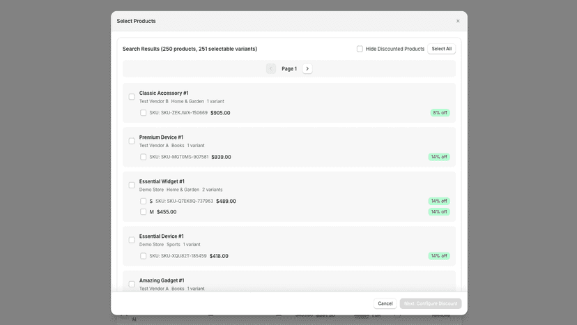 Configure discounts page