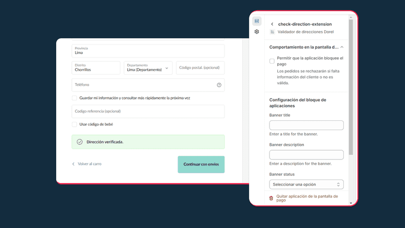 pantallazos del checkout con la aplicación