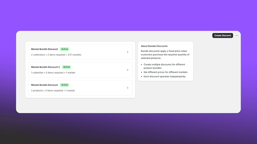 View of all discounts created with the app