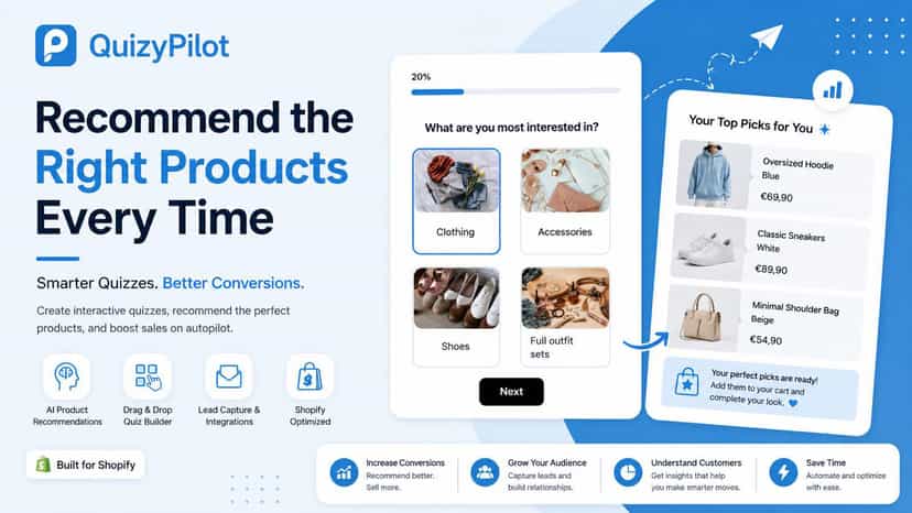 QuizyPilot AI product quiz builder for Shopify stores.