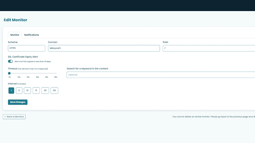 Monitors edit page