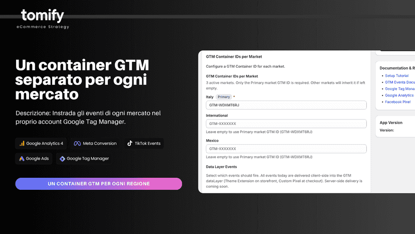 Impostazioni multi-mercato con un container GTM per ogni mercato