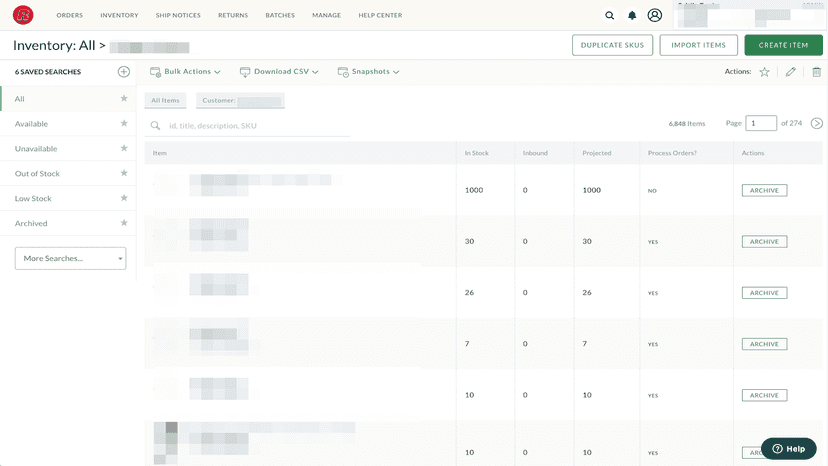 Organize and filter inventory.