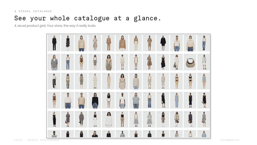 Cycle product grid showing your whole catalogue at a glance