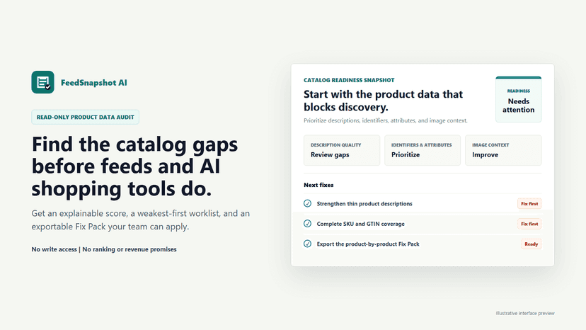 Read-only catalog audit with a prioritized product-data worklist