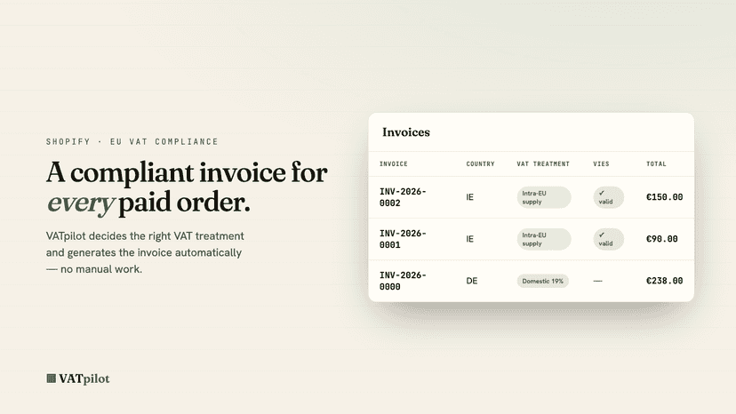 Invoices list with VAT treatment and VIES validation