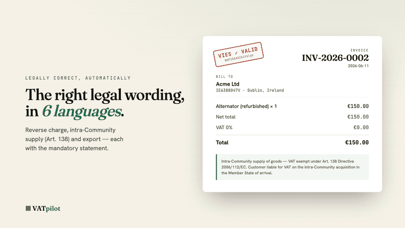 Compliant EU invoice PDF with intra-Community supply statement