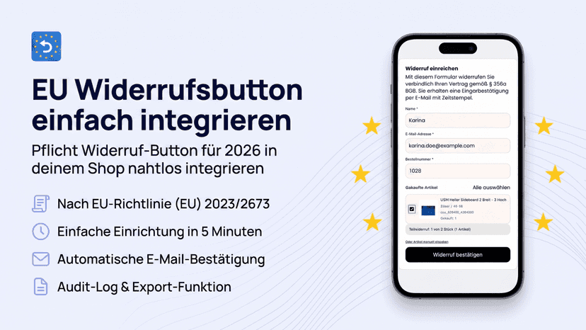 EU Widerrufsbutton nach EU Richtlinie für Online Shops