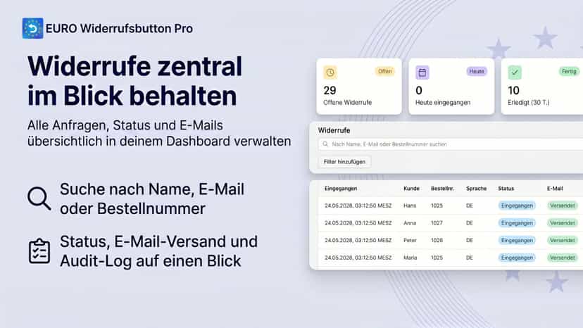 Übersichtliches Dashboard zur Verwaltung von Widerrufen
