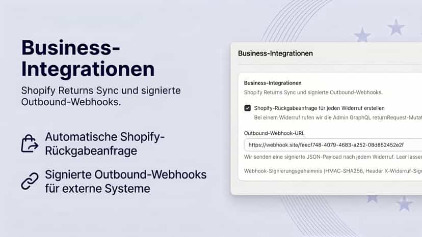 Shopify Business-Integrationen mit Rückgabeanfrage und signierte