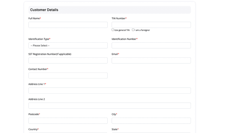 Customers need to fill in information before submitting to LHDN.