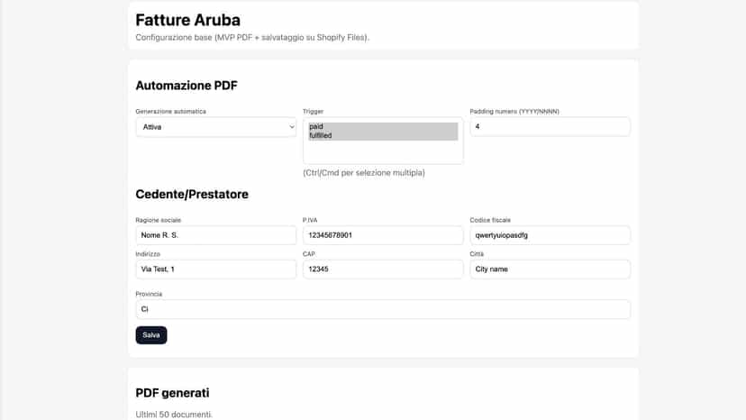 Automazioni PDF e dati cedente/prestatore