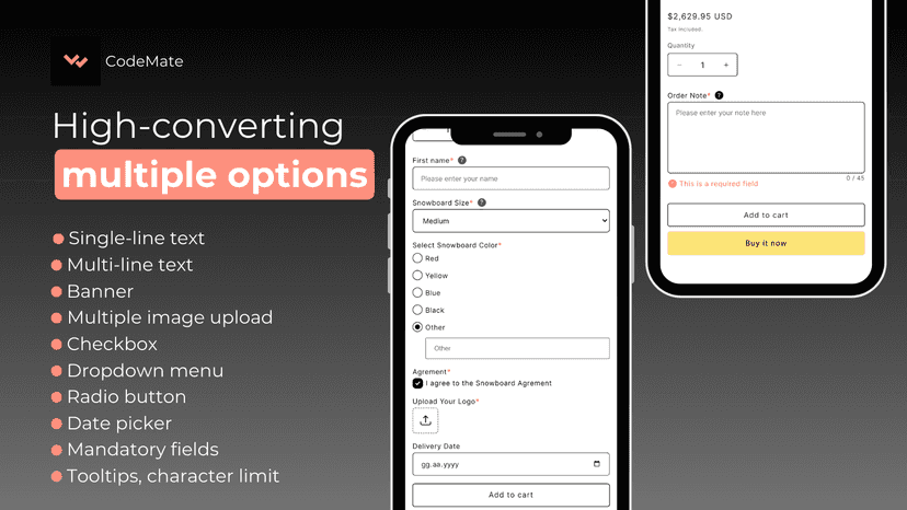 custom fields, personalisation, date picker, text fields