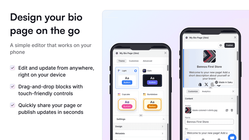 Design your bio page on the go