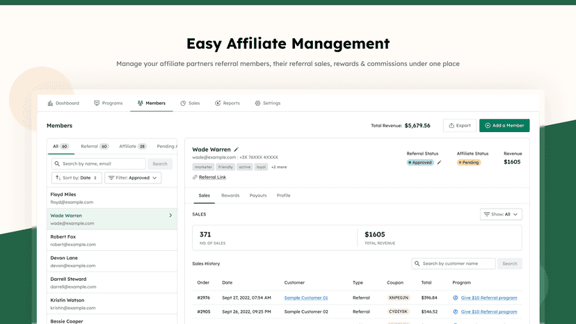 Manage affiliates, sales, commissions and payouts easily