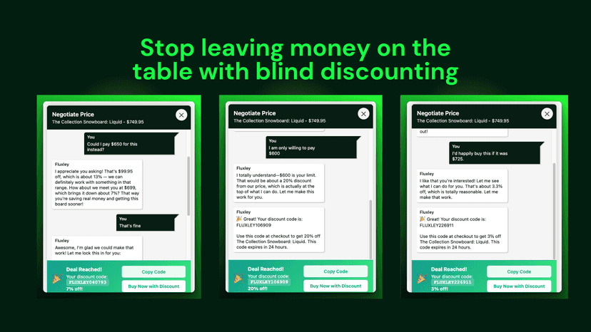 three different chat sessions all with their own deals