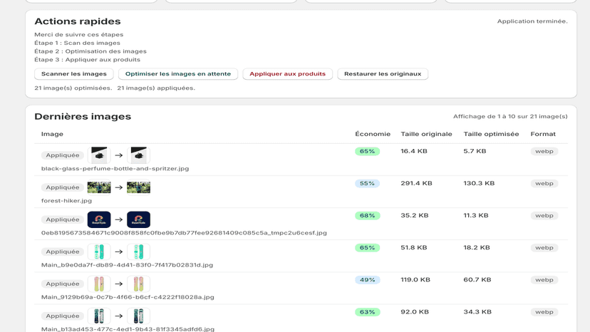 Application des images optimisées aux produits du store